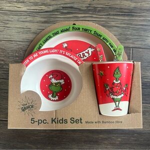 The Grinch kids tableware set NWT bamboo plate bowl cup fork spoon Christmas